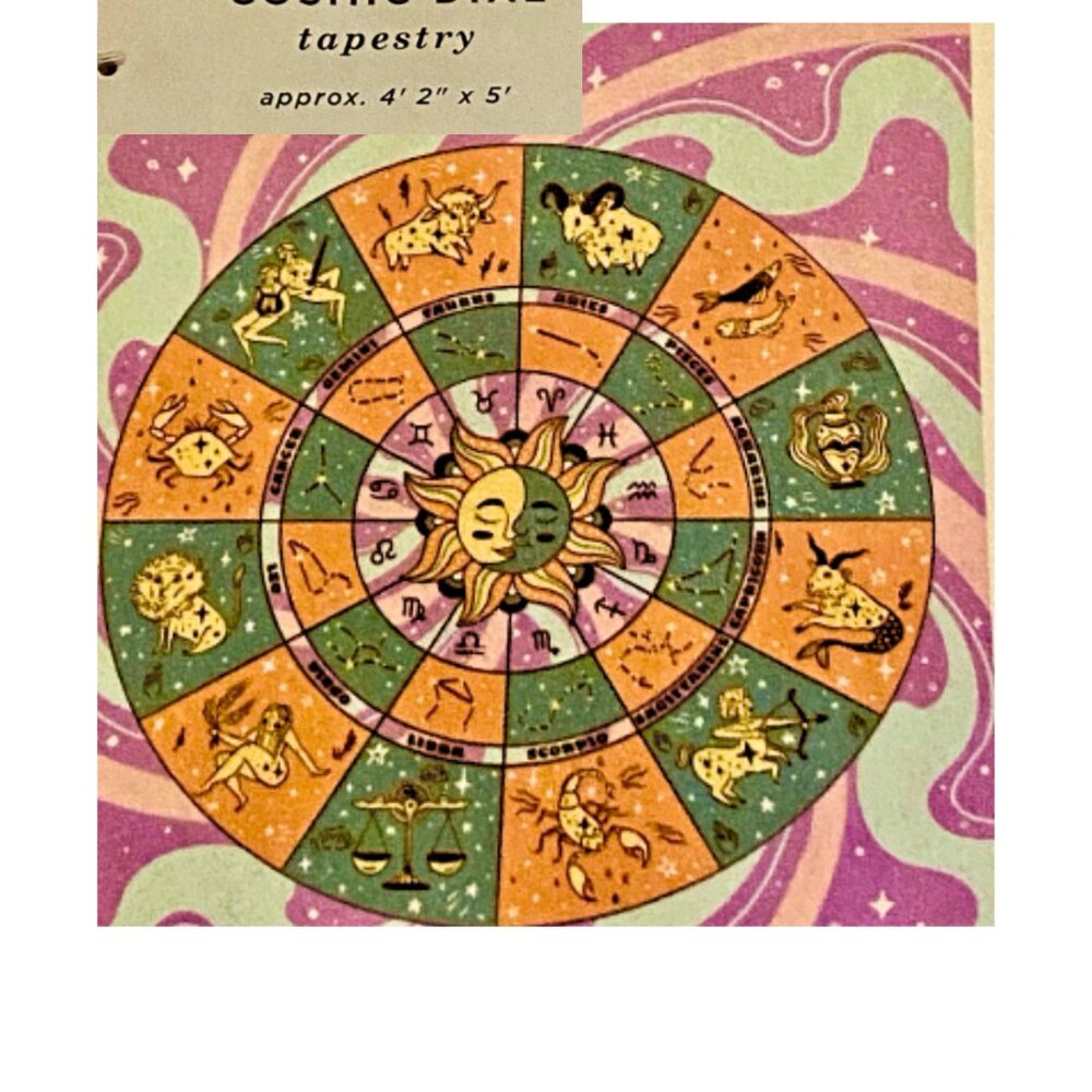 Zodiac Cosmic Dial Wall Fabric Tapestry Earthbound 4 ft. x 5 ft.
